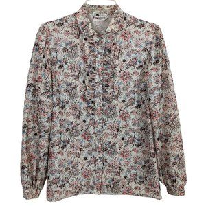 Vintage Fire Islander long sleeve button up ruffled front floral‎ blouse size S
